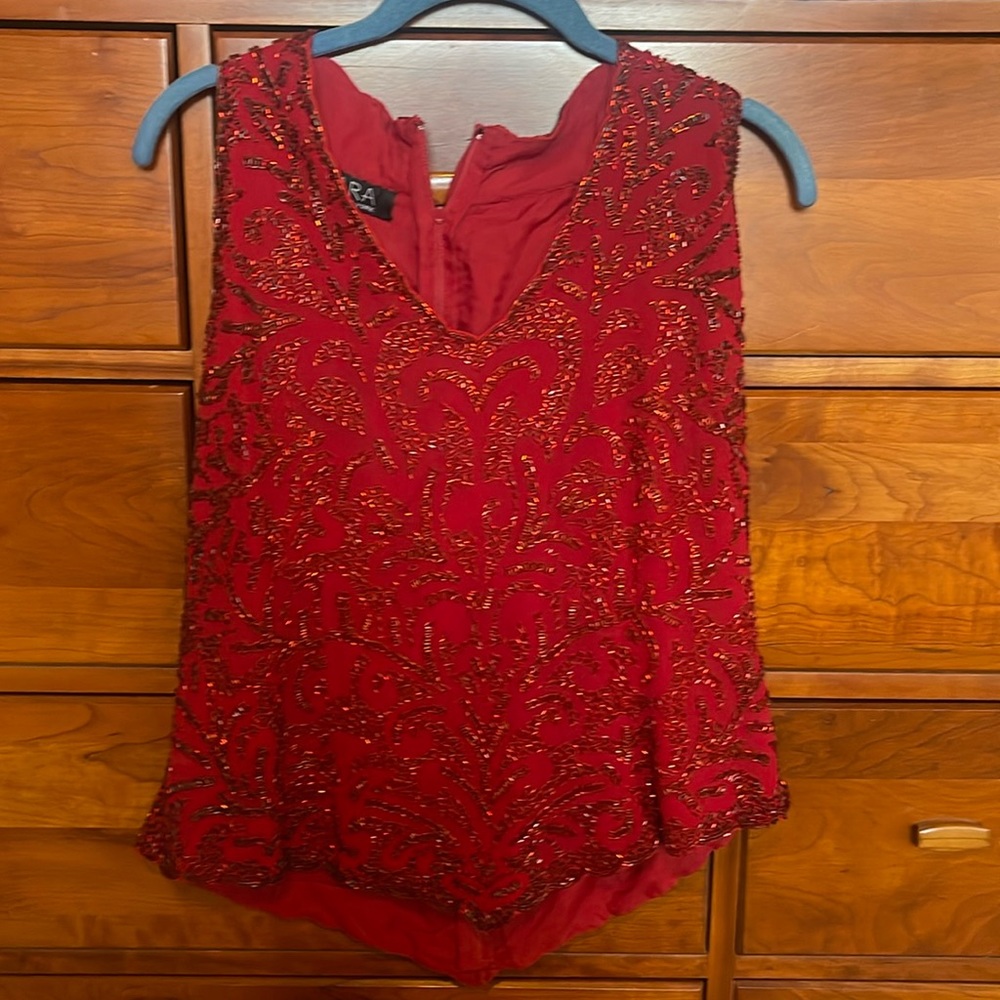 JKARA red beaded sleeveless top